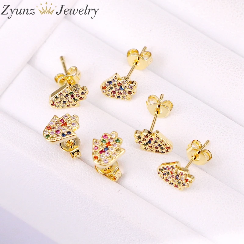 10Pairs, Gold Filled Fashion Trendy Colorful Multi Stud Earring Hamsa Hand Shape Crystal CZ Micro Pave Stud For Women Lady
10Pairs, Gold Filled Fashion Trendy Colorful Multi Stud Earring Hamsa Hand Shape Crystal CZ Micro Pave Stud For Women Lady