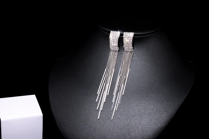 New Gold Color Long Crystal Tassel Dangle Earrings for Women Wedding Drop Earing Brinco Fashion Jewelry Gifts E1717 32