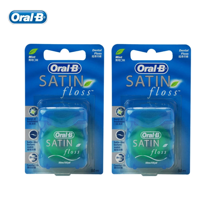 Oral B атласная зубная нить удобная гигиена полости рта вощеная плоская свежая мята