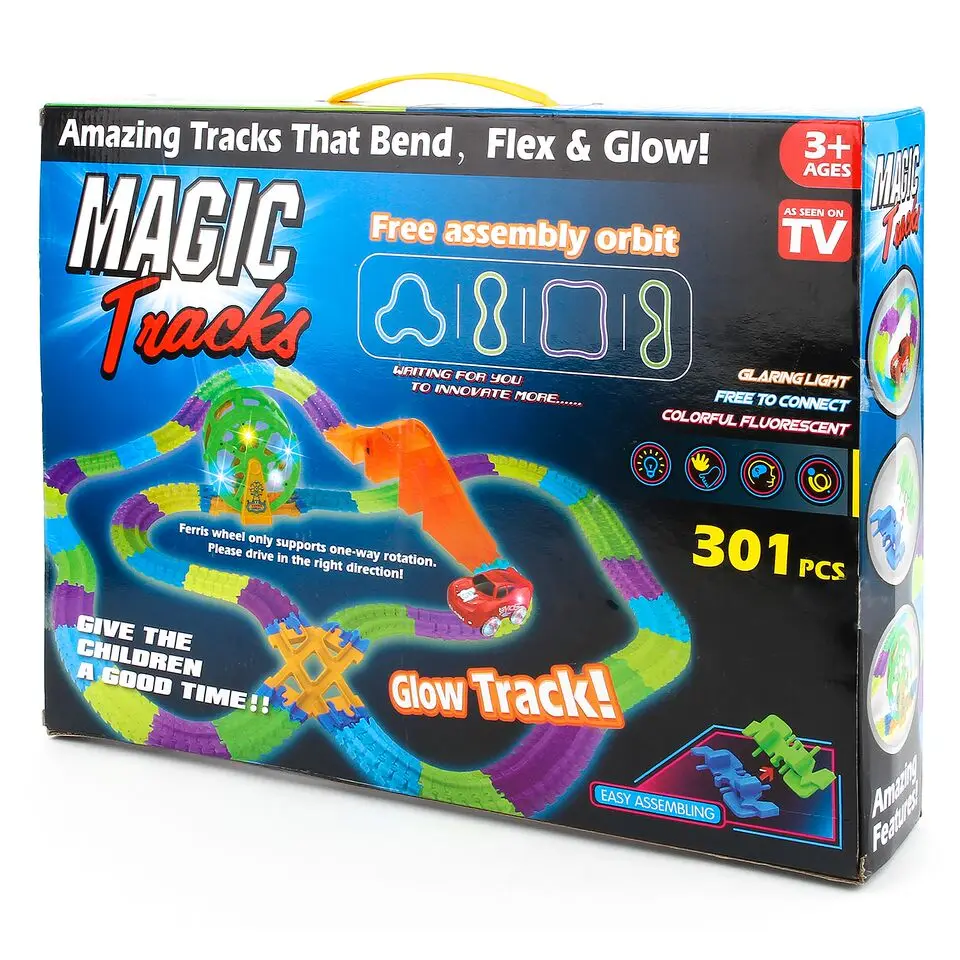 301 PCS Miraculous Glowing Race Tracks Set Changeable Road LED Car Bend Flash In The Dark Flexible Rail Magic Toy For Boys (7)