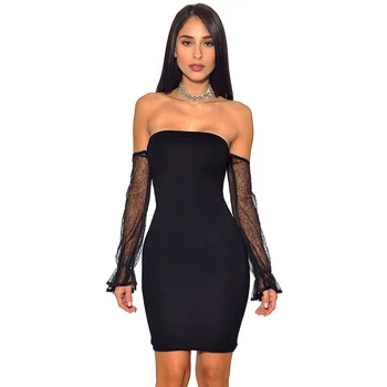 2018 Women Autumn Sexy Black Strapless Mesh Club Dress Off Shoulder Sleeve Stretch Bandage Mini Dress
2018 Women Autumn Sexy Black Strapless Mesh Club Dress Off Shoulder Sleeve Stretch Bandage Mini Dress