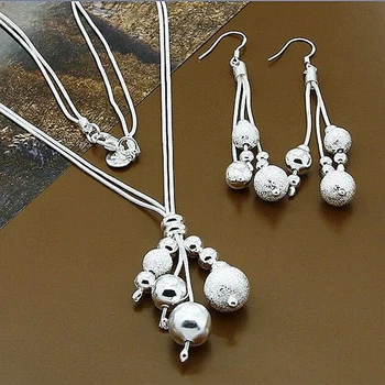 925 Sterling Silver Sets Jewelry Female Round Beads Necklace Earrings Jewelry Set For Women
925 Sterling Silver Sets Jewelry Female Round Beads Necklace Earrings Jewelry Set For Women