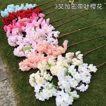 5Pcs 110cm High quality 3-fork dense cherry blossoms with leaves silk flowers wedding flowers decoration home
5Pcs 110cm High quality 3-fork dense cherry blossoms with leaves silk flowers wedding flowers decoration home