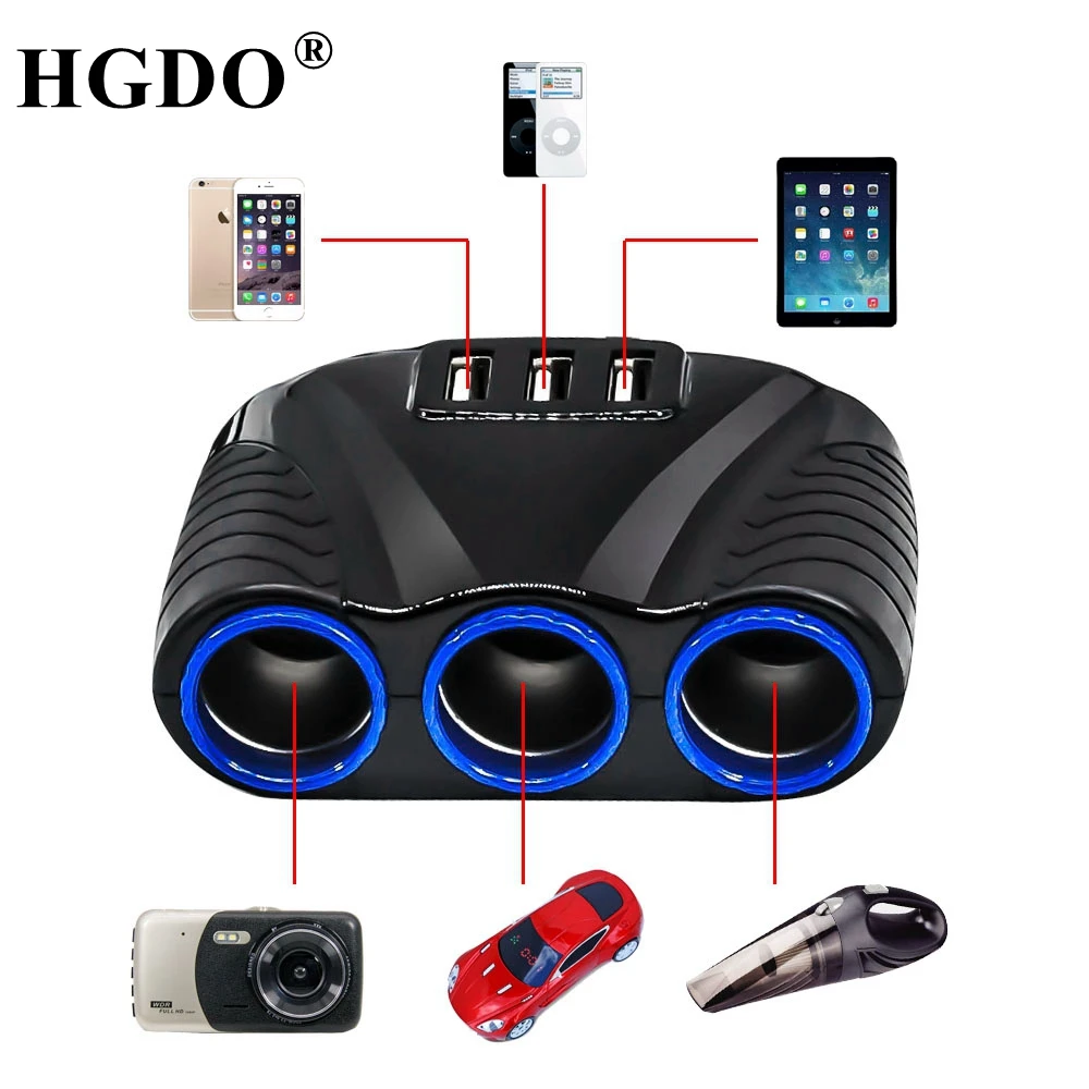 HGDO HOT 3 Way Auto Sockets Car Cigarette Lighter Adapter Lighter Splitter Lighter 5V 3.1A Output Power 3 USB Car Charger 12/24V
HGDO HOT 3 Way Auto Sockets Car Cigarette Lighter Adapter Lighter Splitter Lighter 5V 3.1A Output Power 3 USB Car Charger 12/24V