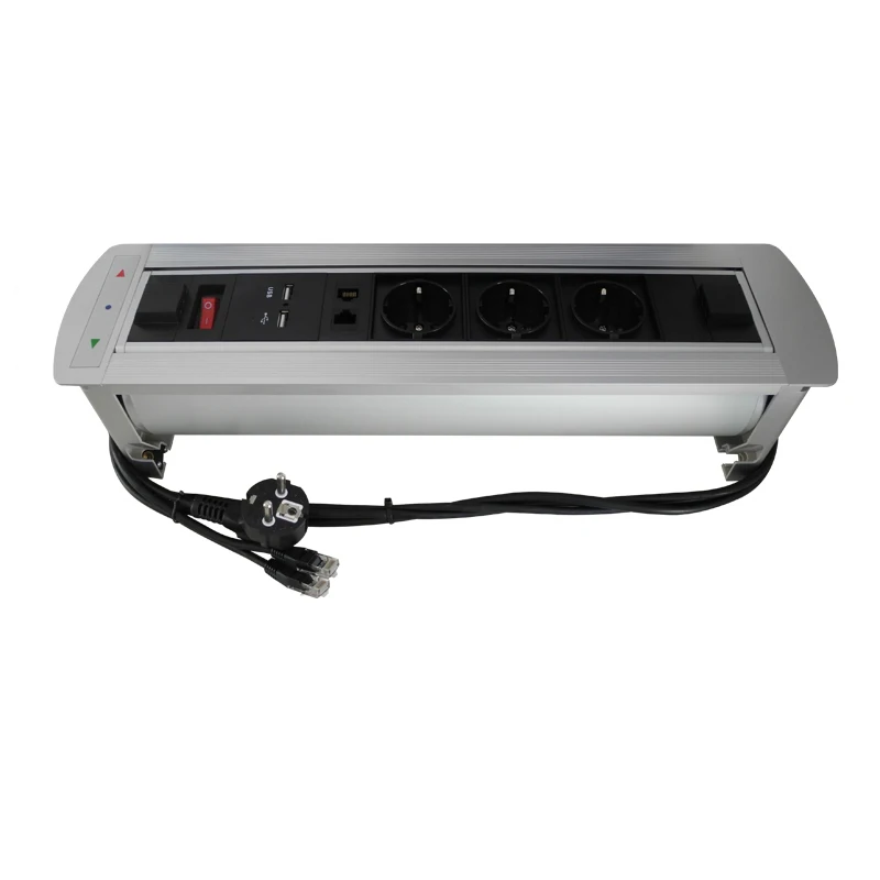 Silver Flipping Electric Socket with 3*European power and USB Charger Rj45 Smart /Intelligent | Электроника