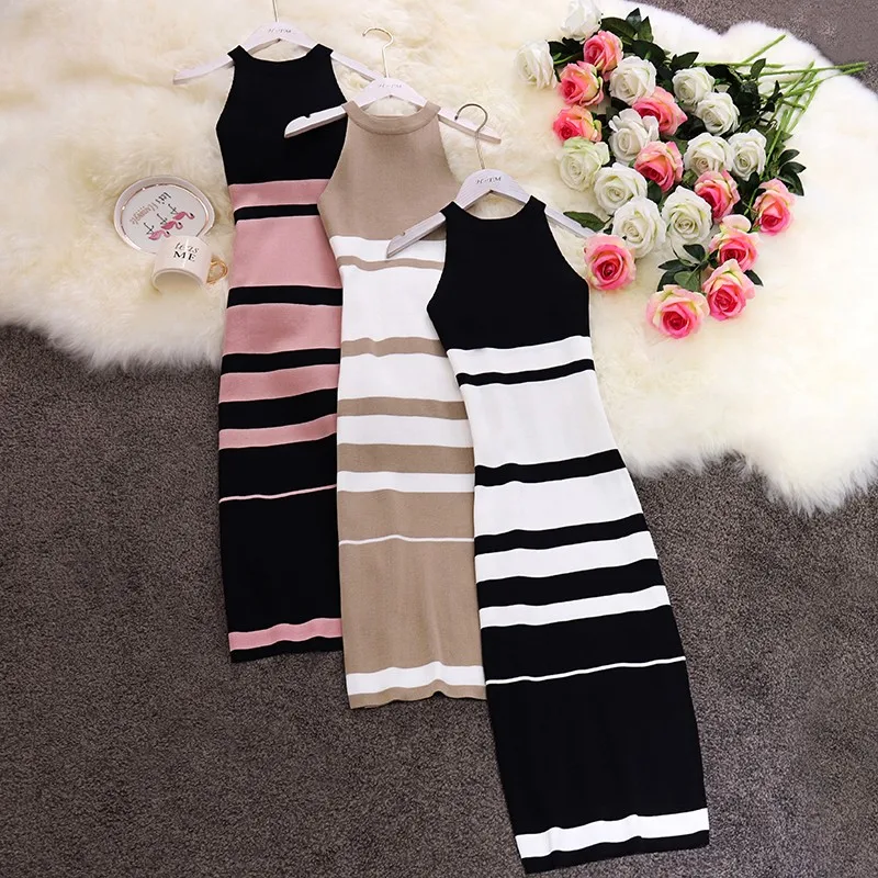 HISUMA 2019 summer new women's O-neck color block striped knitted sheath dress female elegant sleeveless slim sweater dresses
HISUMA 2019 summer new women's O-neck color block striped knitted sheath dress female elegant sleeveless slim sweater dresses