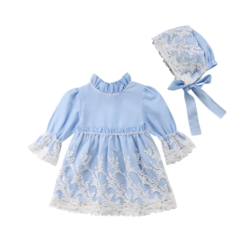 Фото Toddler Girl Princess Dress Kids Long Sleeve Lace Print+Hat Party Tutu Dresses Clothes 2Pcs Cute Soft Cotton Sweet | Мать и ребенок