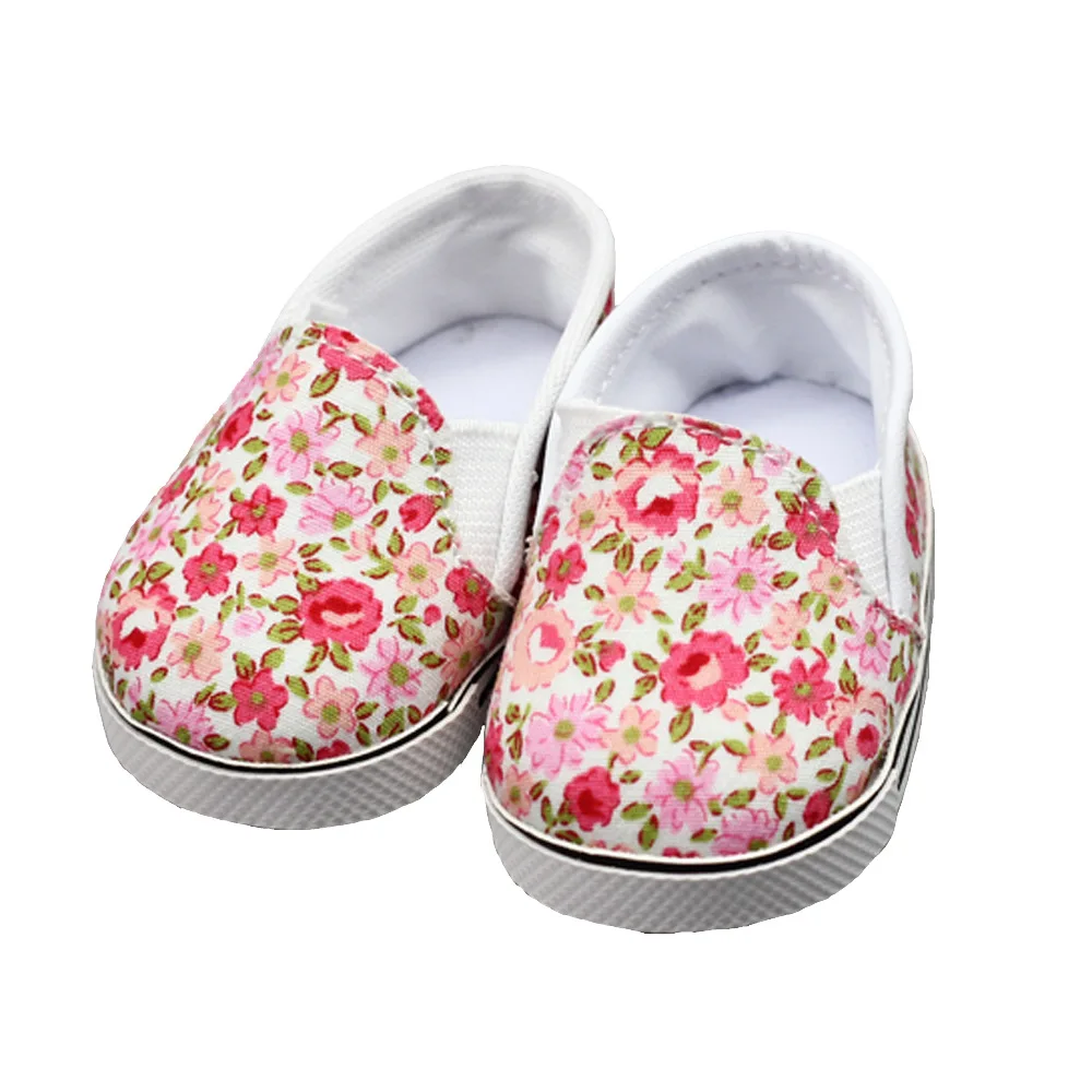 Baby Doll Cool Fashion Canvas Flower Shoes For 18 Inch Girl Dolls Accessories Shoes& Boy Dolls Spring Canvas Shoes (7)