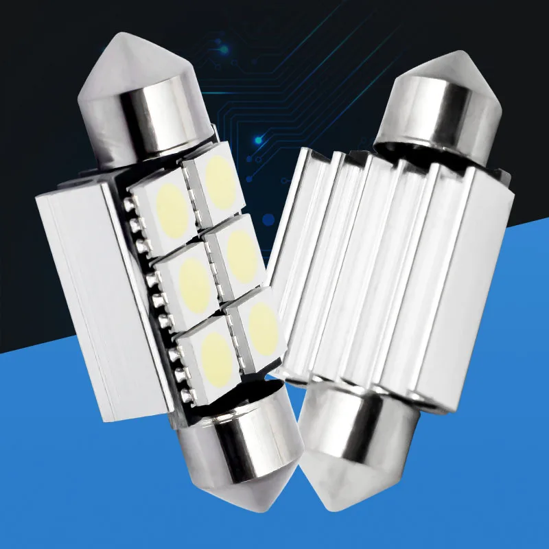 2шт 36 мм C5W 6 SMD 5050 светодиодный чистый белый CANBUS безошибочный автомобильный