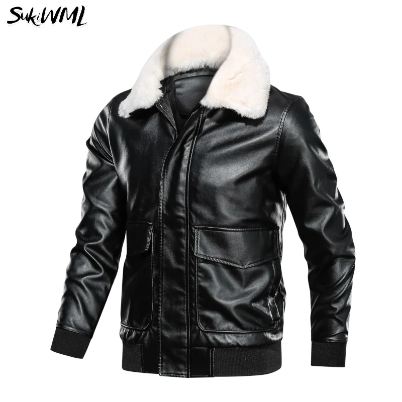SUKIWML Faux Leather Men Leather Jacket Coats 2019 New Autumn And Winter Fur collar Bomber Pilot Leather Jackets Plus Size M-4XL
SUKIWML Faux Leather Men Leather Jacket Coats 2019 New Autumn And Winter Fur collar Bomber Pilot Leather Jackets Plus Size M-4XL