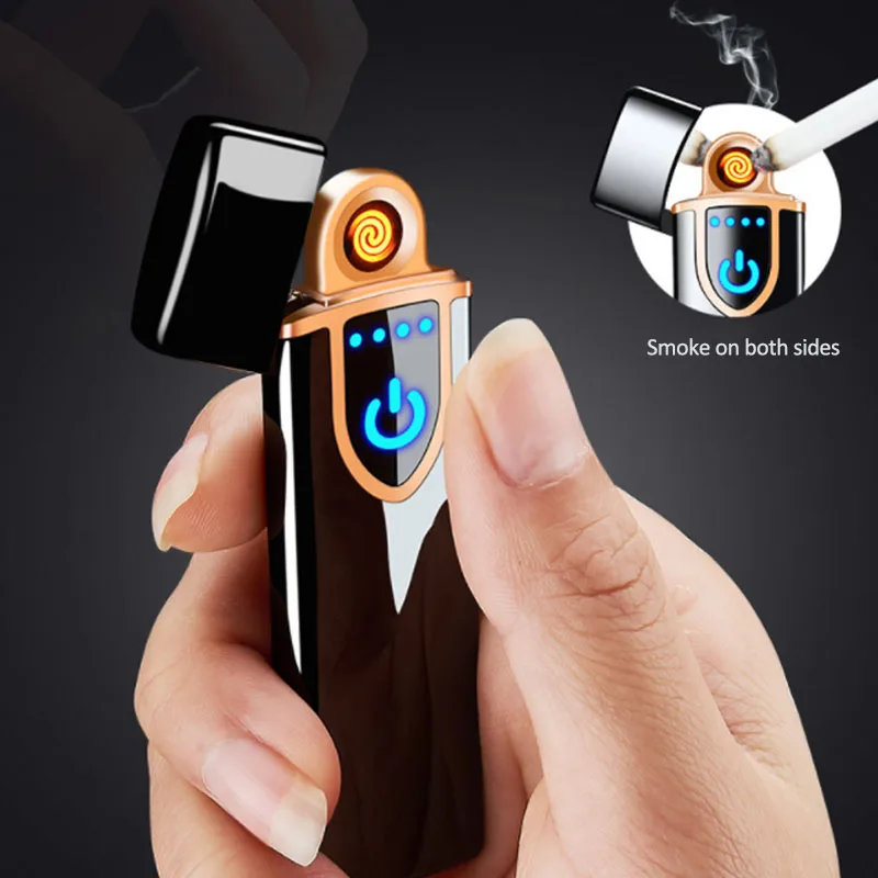 

Zinc Alloy Electric Lighter Electronic Tungsten USB Rechargeable Flameless Windbreak 1Pcs Men Supplies Sensor Touch Screen