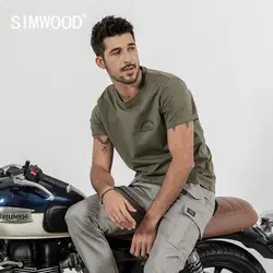 SIMWOOD футболка мужская с коротким рукавом летняя новая футболка с буквенным принтом Мужская 100% хлопок высокое качество плюс размер Винтажна...