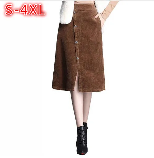 3XL 4XL Plus Size Cordurory Skirt Women Elastic Waist Single Breasted Casual A-line Skirt Midi faldas mujer moda 2018
3XL 4XL Plus Size Cordurory Skirt Women Elastic Waist Single Breasted Casual A-line Skirt Midi faldas mujer moda 2018