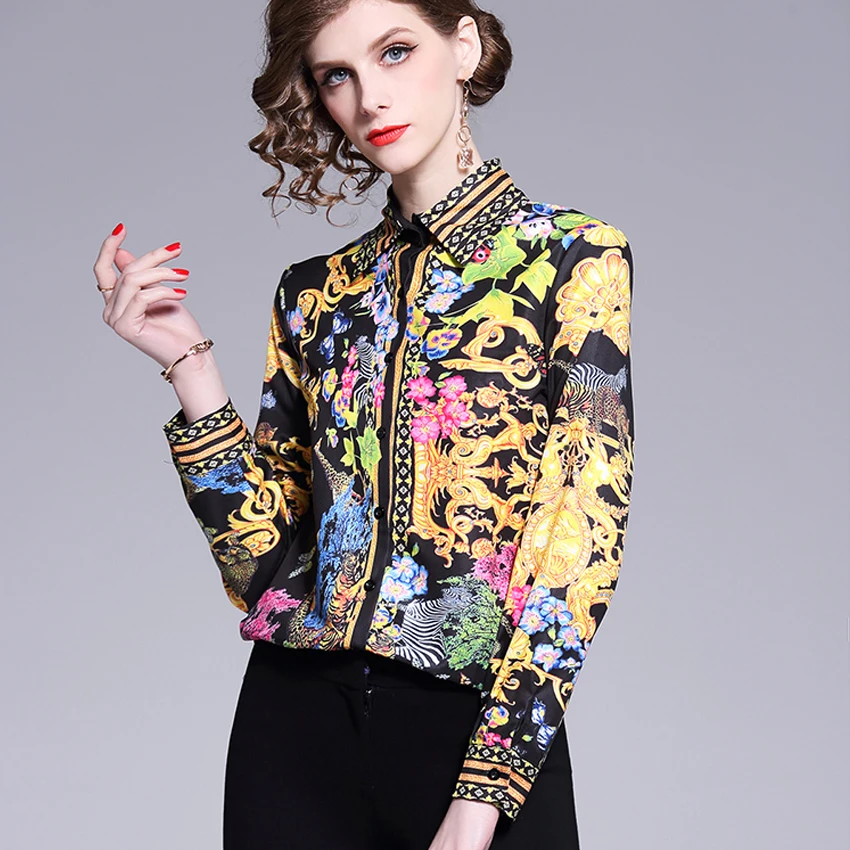 Luxury Print Vintage Long Sleeve Shirt Women Blouses stretwear Runway Designer Tops Office lady Shirts Blusas Mujer De Moda 2019
Luxury Print Vintage Long Sleeve Shirt Women Blouses stretwear Runway Designer Tops Office lady Shirts Blusas Mujer De Moda 2019
