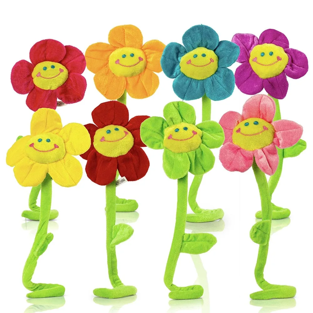 

Plush Flower With Smiley Happy Faces Colorful Soft Bendable Stems Sunflower Toy For Kids Gift Decorations 13" - 8 Piece