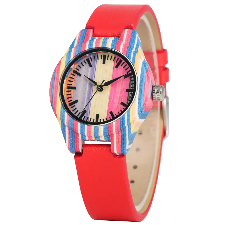 Часы наручные женские кварцевые С Разноцветными полосками модный браслет из