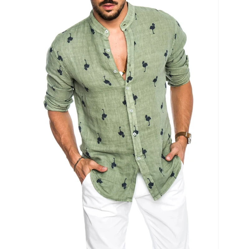 Mens Fashion Casual Printed Flamingo Shirts Social Cotton Linen Slim Fit Summer Hawaiian Korean Collar Long Sleeve Male Business
Mens Fashion Casual Printed Flamingo Shirts Social Cotton Linen Slim Fit Summer Hawaiian Korean Collar Long Sleeve Male Business