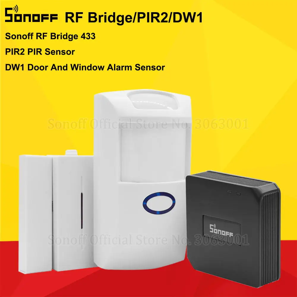 Sonoff RF Bridge 433MHZ Wifi Wireless Signal Converter PIR 2 Sensor/ DW1 Door & Window Alarm Sensor for Smart Home Security Kits
Sonoff RF Bridge 433MHZ Wifi Wireless Signal Converter PIR 2 Sensor/ DW1 Door & Window Alarm Sensor for Smart Home Security Kits