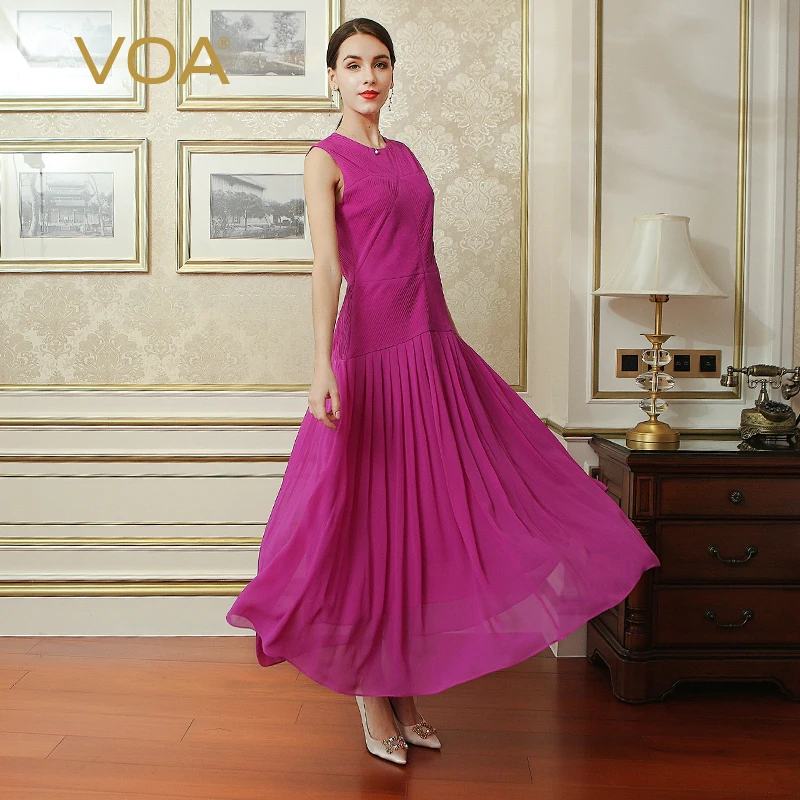 VOA 2018 Autumn Solid Red Violet Vintage Boho Plus Size Slim Pleated Dress Sleeveless Casual Silk Women Maxi Long Dress ALX12001
VOA 2018 Autumn Solid Red Violet Vintage Boho Plus Size Slim Pleated Dress Sleeveless Casual Silk Women Maxi Long Dress ALX12001