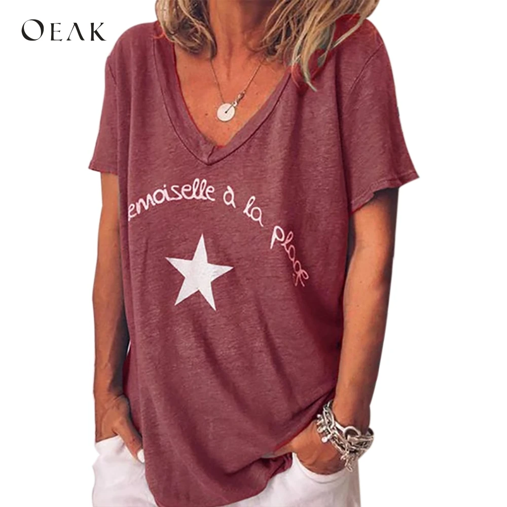 OEAK 2019 Sexy Women's V Neck Short Sleeve T-Shirt Five-Pointed Star Print Fashion Casual Tops Female Loose Streetwear Tees
OEAK 2019 Sexy Women's V Neck Short Sleeve T-Shirt Five-Pointed Star Print Fashion Casual Tops Female Loose Streetwear Tees
