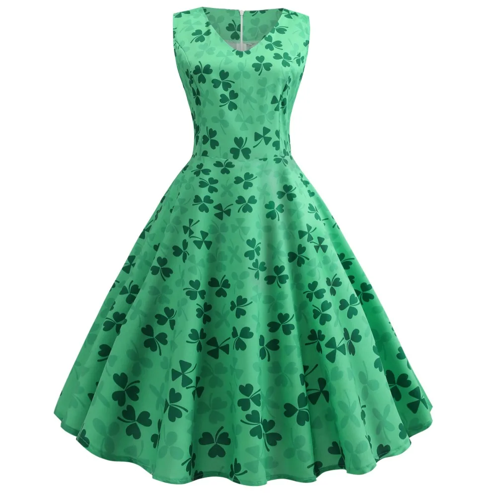 Women 2019 Saint Patrick Parades Irish St. Patrick's Day Dress Sunday 1950s Retro Print Green Three Leaf Shamrock Clover Dress
Women 2019 Saint Patrick Parades Irish St. Patrick's Day Dress Sunday 1950s Retro Print Green Three Leaf Shamrock Clover Dress