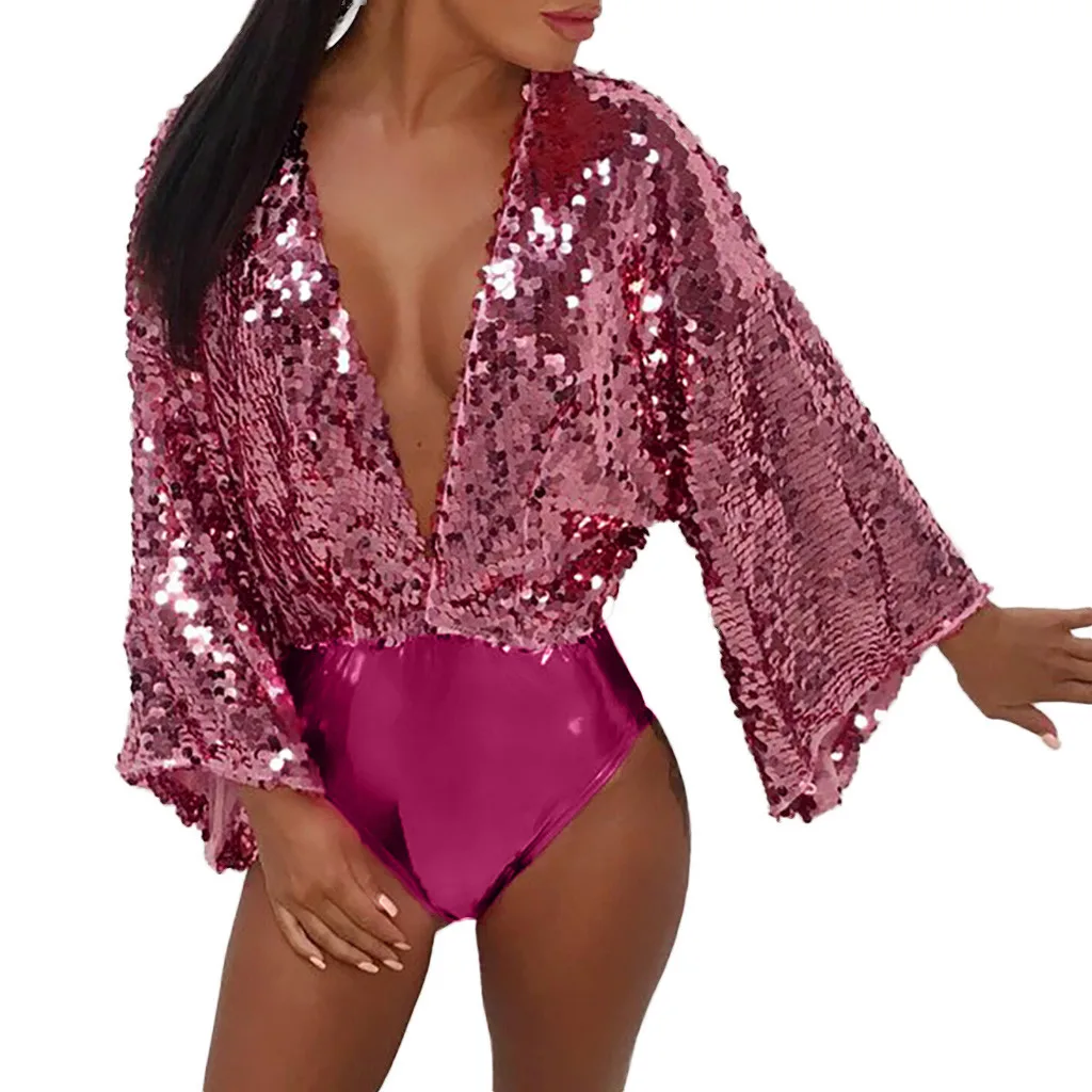 Women Large Size Sexy Sequins Long Sleeve V-Neck Jumpsuits Slim Clubwear Solid fashion Rompers
Women Large Size Sexy Sequins Long Sleeve V-Neck Jumpsuits Slim Clubwear Solid fashion Rompers