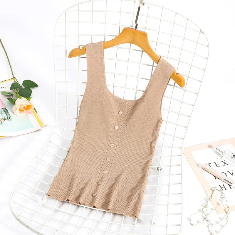 Button U Neck Knitted Fabric Tank Top Womens Female Wide Strap Sleeveless T-shirts Fitness Basic Vest Ladies Sexy Summer Tops
Button U Neck Knitted Fabric Tank Top Womens Female Wide Strap Sleeveless T-shirts Fitness Basic Vest Ladies Sexy Summer Tops