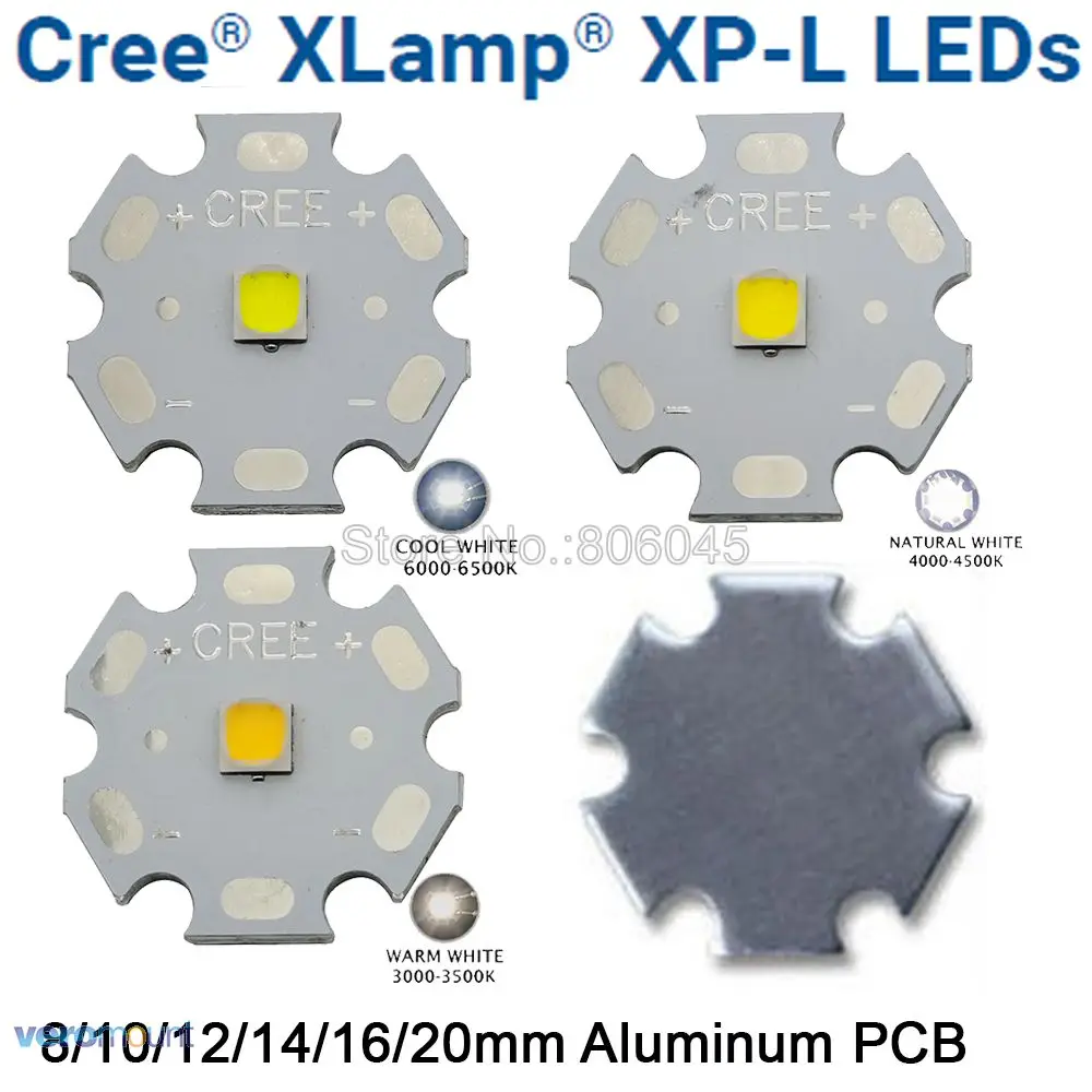 

5pcs/lot 10W Cree XPL XP-L Cool White 6500K Neutral White 4500K Warm White 3000K High Power LED Emitter 12mm 14mm 16mm 20mm PCB