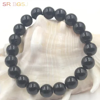 

Free Shipping 6 8 10 12 14mm Round Natural Black Tourmaline Gems Stone Handmade Stretchy Jewelry Bracelet 7" 7.5" 8"