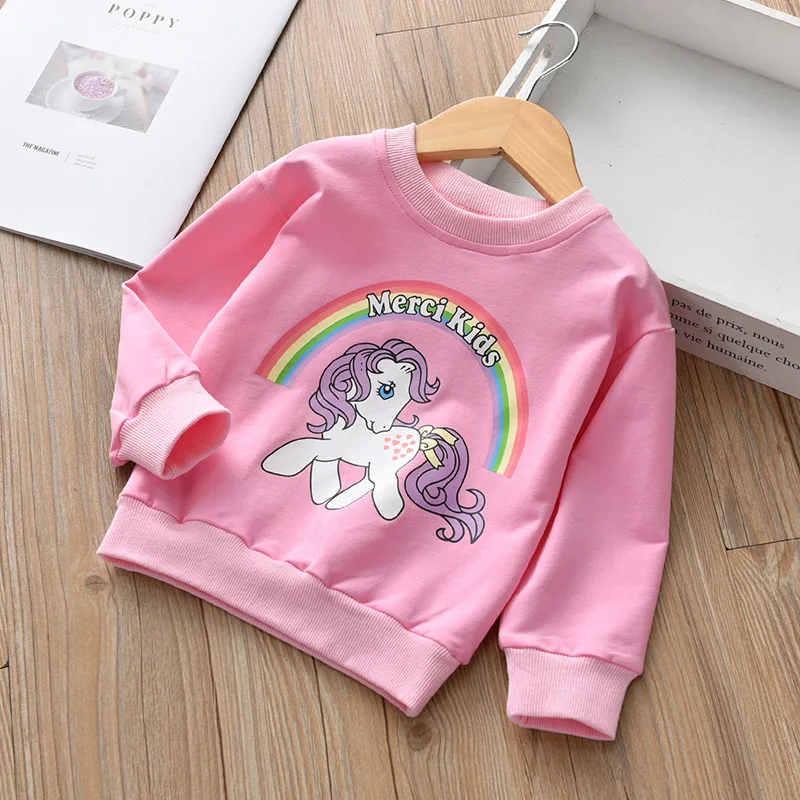 2018 Spring Autumn Clothes New Leisure Girls Long Sleeve Hoodie Cartoon Rainbow Horse Printed Girl Tops Pink Purple 2 Colors
2018 Spring Autumn Clothes New Leisure Girls Long Sleeve Hoodie Cartoon Rainbow Horse Printed Girl Tops Pink Purple 2 Colors