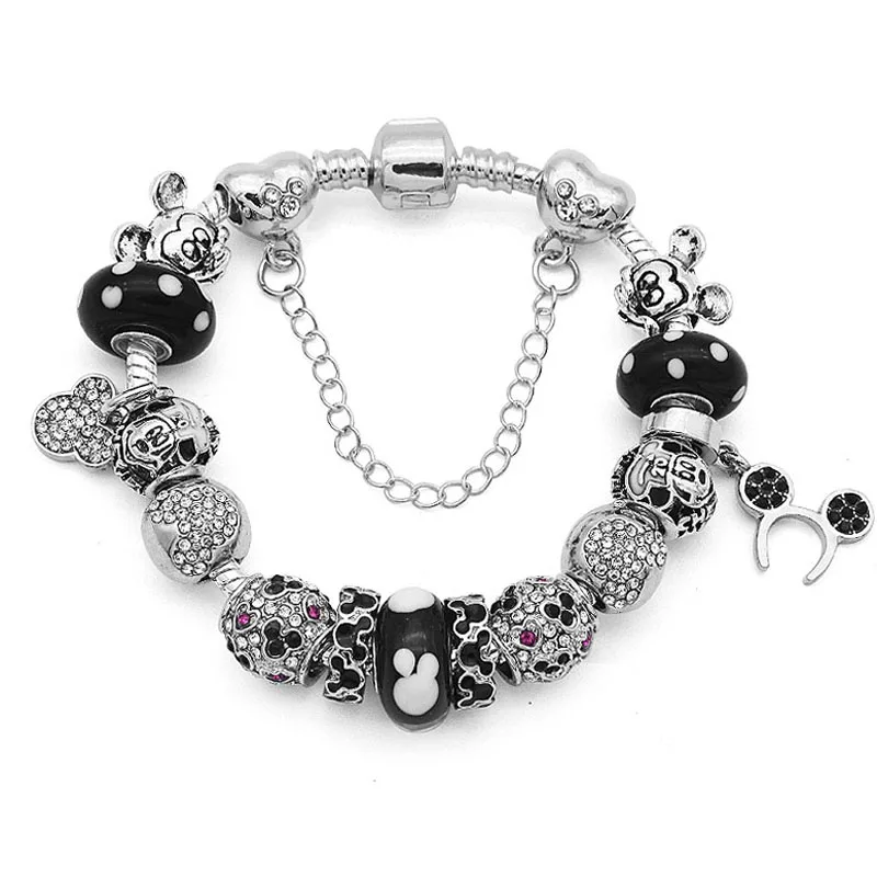 Authentic Silver Handmade DIY Bracelet with Mickey Black Murano Glass Beads for European Charms Pan pulseras jewelry
Authentic Silver Handmade DIY Bracelet with Mickey Black Murano Glass Beads for European Charms Pan pulseras jewelry