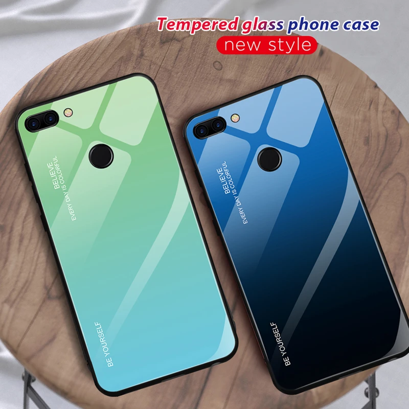 Градиентный чехол из закаленного стекла для Huawei P Smart Aurora цветной Plus PSmart задней