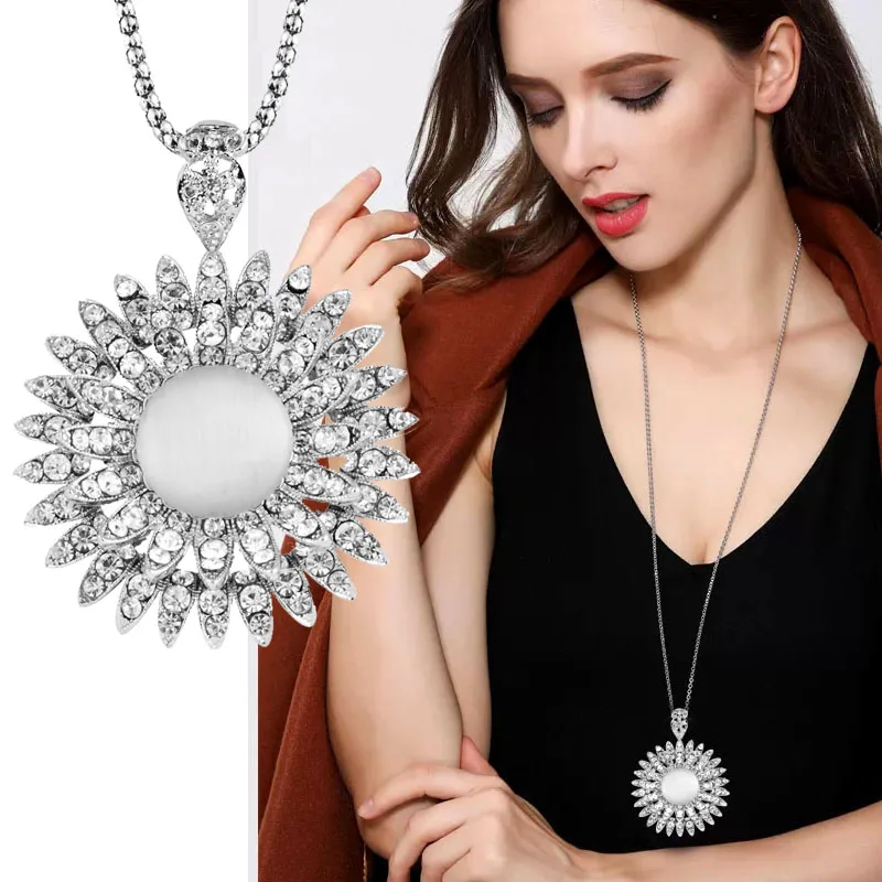 SINLEERY Luxury Big Opal Flower Pendant Long Necklace Women Silver Color Dazzling Crystal Necklace Accessories MY032
SINLEERY Luxury Big Opal Flower Pendant Long Necklace Women Silver Color Dazzling Crystal Necklace Accessories MY032