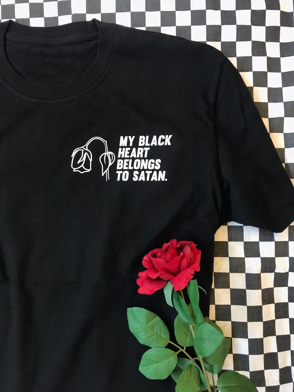 My Black Heart Belongs to Satan T-Shirt wilted dead rose devil lolita kawaii slogan graphic grunge tumblr aesthetic tees tops
My Black Heart Belongs to Satan T-Shirt wilted dead rose devil lolita kawaii slogan graphic grunge tumblr aesthetic tees tops