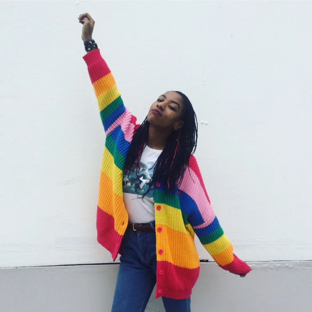 2018 Autumn And Winter New Rainbow Stripes V-neck Stretch Loose Knit Jacket Cardigan Chic Sweater
2018 Autumn And Winter New Rainbow Stripes V-neck Stretch Loose Knit Jacket Cardigan Chic Sweater