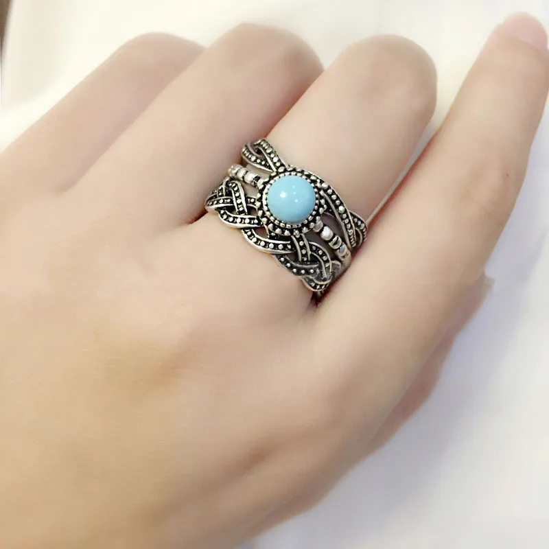 UMODE-Vintage-Weave-Shaped-Imitation-Turquoise-Antique-Silver-Plated-Stackable-Rings-Jewelry-for-Women-Aneis-Feminino (2)