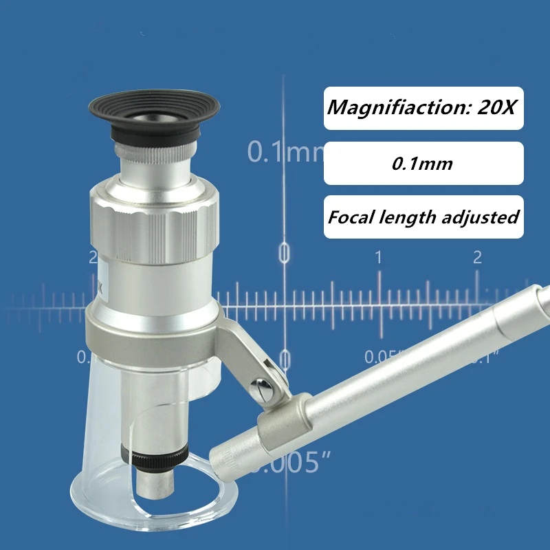 0.1mm High Foot Magnifier 20X Pocket Microscope with Scale LED Magnifying Glass for Textile Printing
0.1mm High Foot Magnifier 20X Pocket Microscope with Scale LED Magnifying Glass for Textile Printing