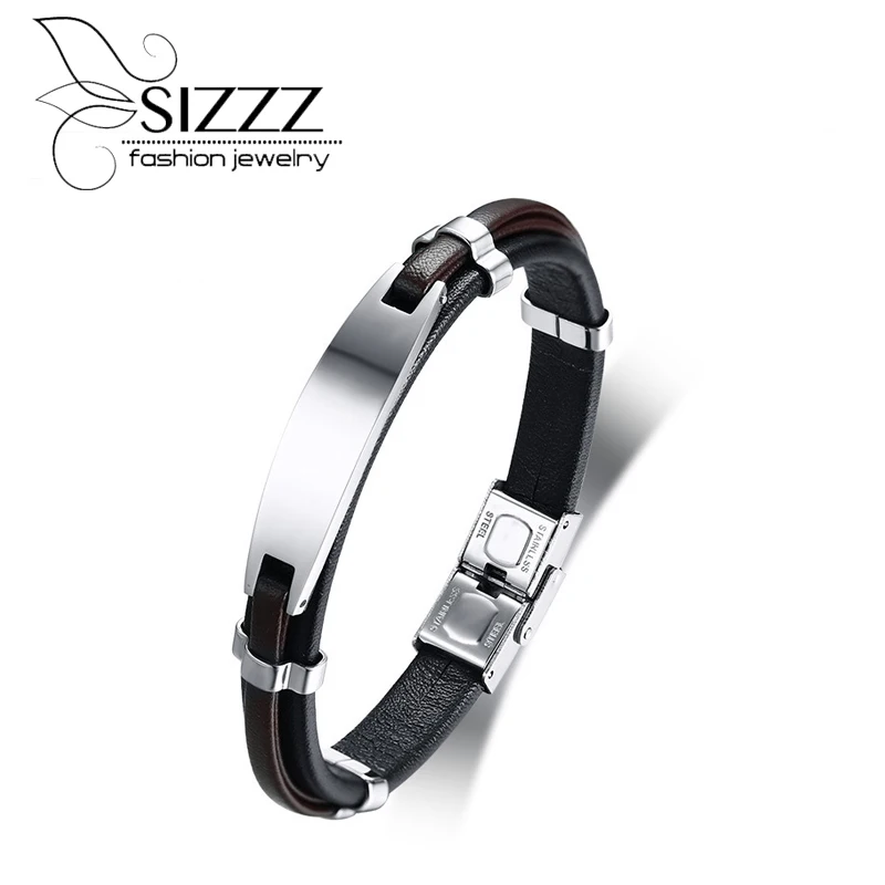 SIZZZ 2018 New Trendy stainless steel bent card Leather Bracelets&bangles for men
SIZZZ 2018 New Trendy stainless steel bent card Leather Bracelets&bangles for men