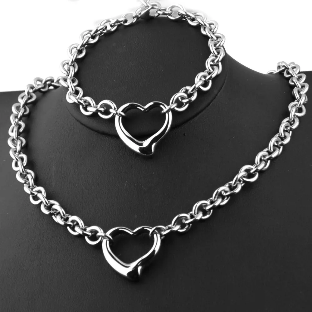 Women's New Gift High Quality Silver Stainless Steel 6.5mm Rolo Chain Hollow Heart Necklace Bracelet
Women's New Gift High Quality Silver Stainless Steel 6.5mm Rolo Chain Hollow Heart Necklace Bracelet