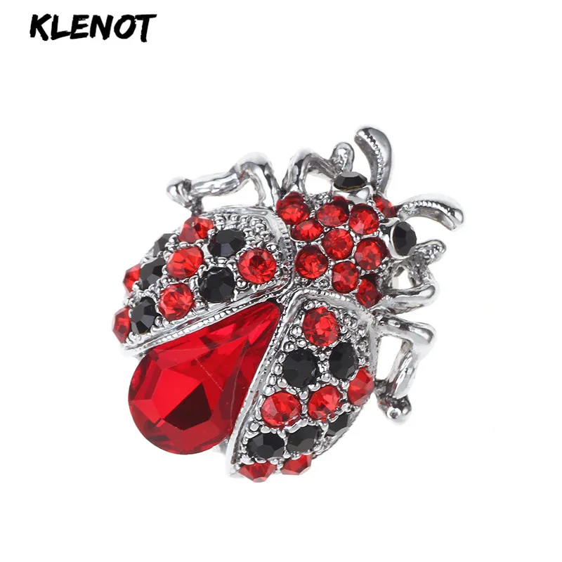 

Rhinestone Ladybug Insect Brooch Pins Full Crystal Glass Ladybug Beetle Silver Color Bug Brooches Women Dress Jewelry Decoration