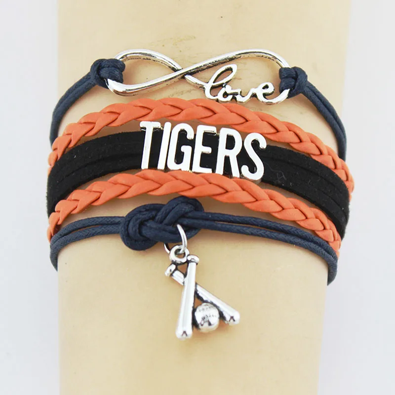 Фото Многослойные плетеный кожаный Тигры сплава письмо бейсбольные Браслеты Круглый