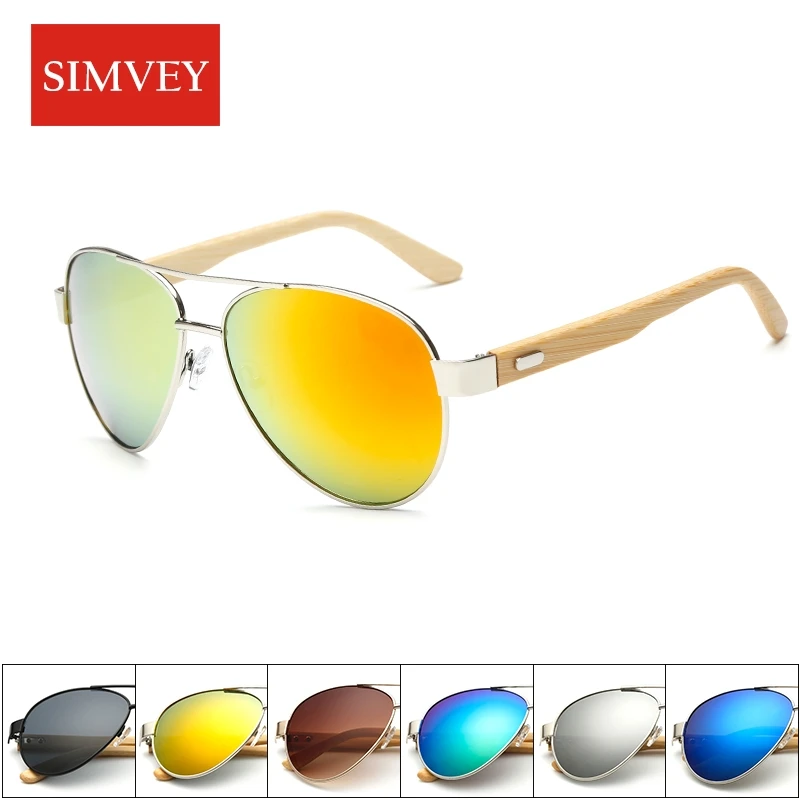 

Simvey Wooden Bamboo Pilot Sunglasses Brand Designer Men Women Coating Sun Glasses UV400 Goggle Oculos De Sol