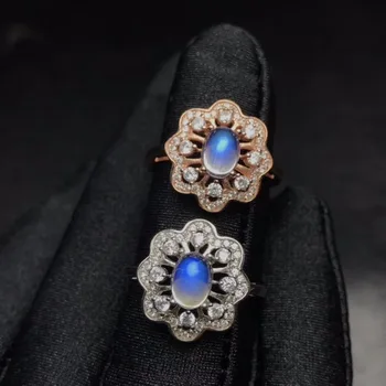

Uloveido Adjustable Rose Gold Color Natural Blue Moonstone Ring, Flower Design,925 Sterling Silver Gemstone Promise Rings J365
