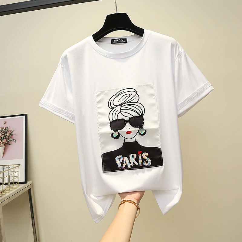 Fashionable Miss Paris new Sequined print T shirt women tops Cotton Casual ulzzang female tshirt O-Neck korean womens clothes
Fashionable Miss Paris new Sequined print T shirt women tops Cotton Casual ulzzang female tshirt O-Neck korean womens clothes