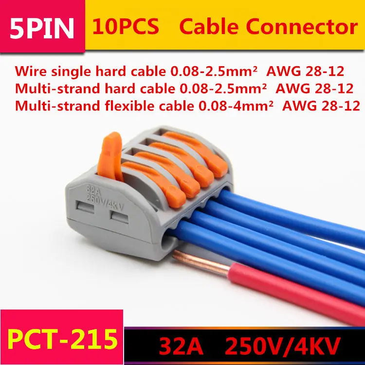 10pcs/lot T054 PCT-215 (222-415) 5 Pin Wire Connector Universal Junction Conductor Terminal Push Cable Connector
10pcs/lot T054 PCT-215 (222-415) 5 Pin Wire Connector Universal Junction Conductor Terminal Push Cable Connector