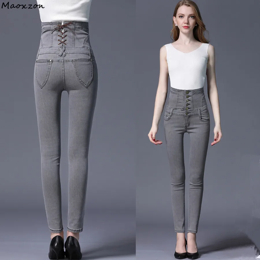 Maoxzon Womens Fashion High Waist Slim Skinny Jeans For Female Navy Single Breasted Back Lace Up Bandage Long Denim Pencil Pants
Maoxzon Womens Fashion High Waist Slim Skinny Jeans For Female Navy Single Breasted Back Lace Up Bandage Long Denim Pencil Pants