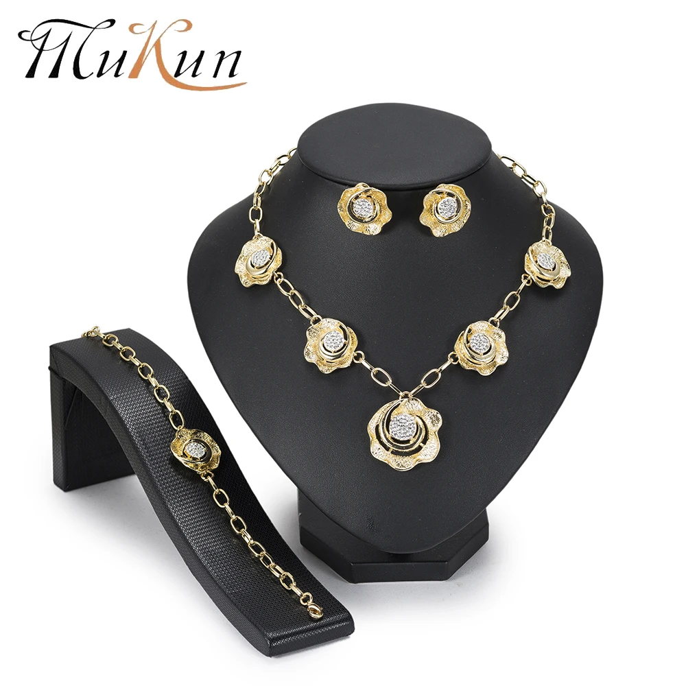 MuKun African Beads Jewelry Set Gold Color Flower White Imitated Crystal Jewelry set Women Wedding Necklace Bracelet Earring Set
MuKun African Beads Jewelry Set Gold Color Flower White Imitated Crystal Jewelry set Women Wedding Necklace Bracelet Earring Set