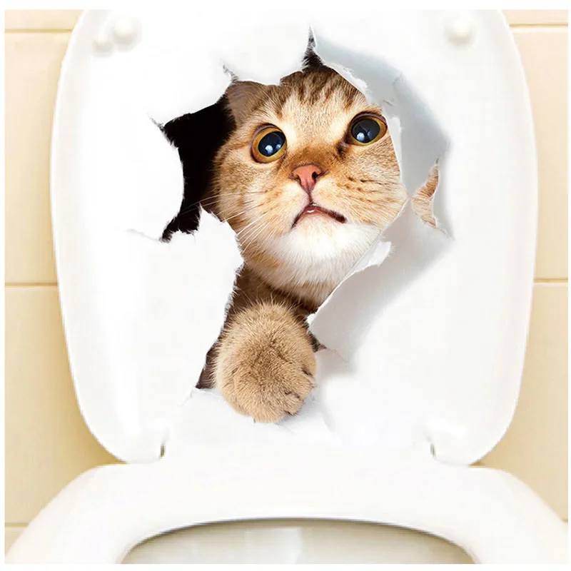 Description Picture 5 of item3d vivid broken Cat Toilet Door Refrigerator kitchen toilet Wall Stickers Decals Door Home Decor Poster Mural