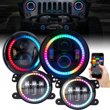 7" LED Headlights with RGB Halo 4" LED Fog Lights Combo Kit for W-rangler 1997-2017 JK TJ LJ APP Bluetooth Remote Control
7" LED Headlights with RGB Halo 4" LED Fog Lights Combo Kit for W-rangler 1997-2017 JK TJ LJ APP Bluetooth Remote Control