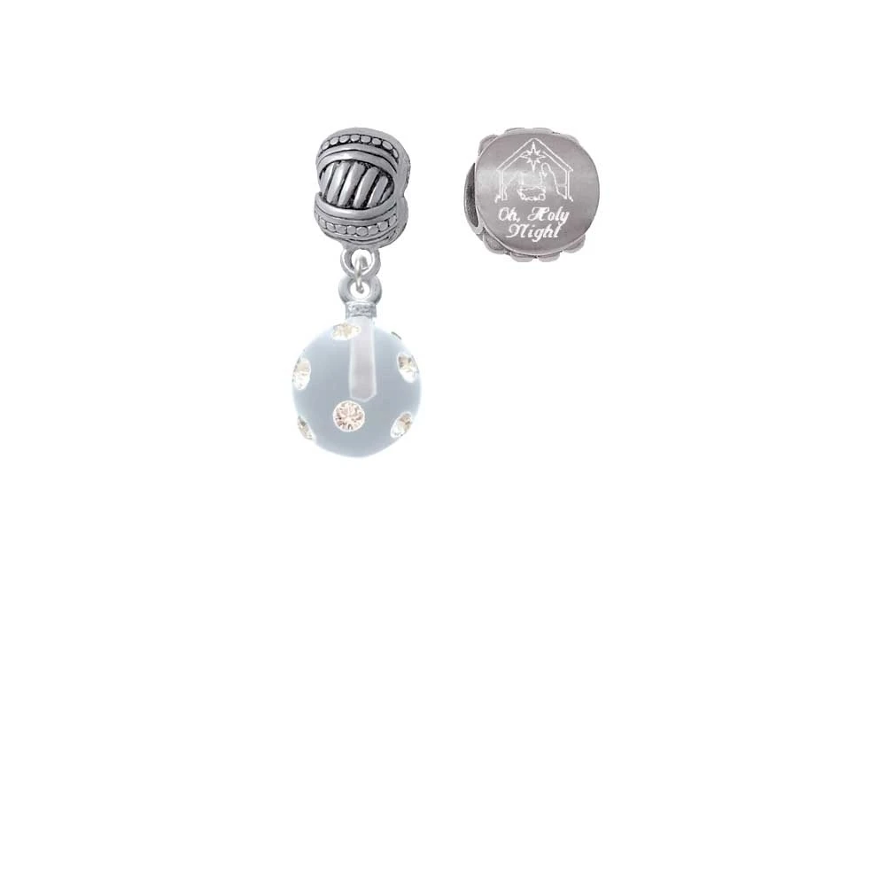 Silvertone 3-D Frosted Clear Resin Ornament with Crystals Come Let us Adore Him Charm Beads (Set of 2)